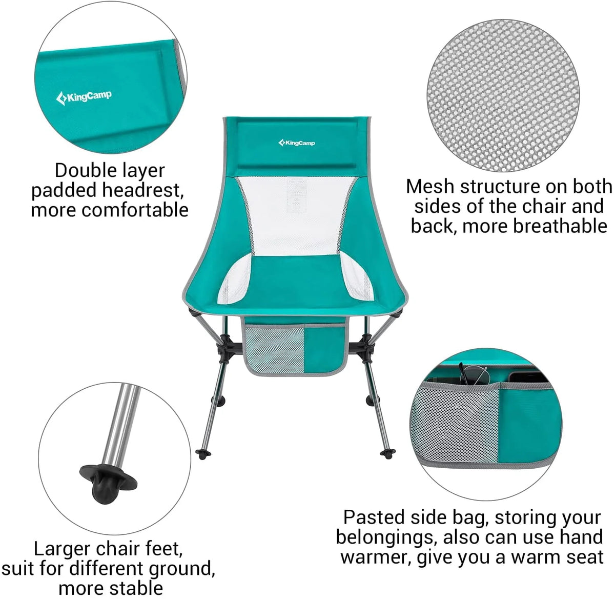 2 Pack High Back Lightweight Extra Wide Folding Camping Chairs with Carry Bag Black V9398