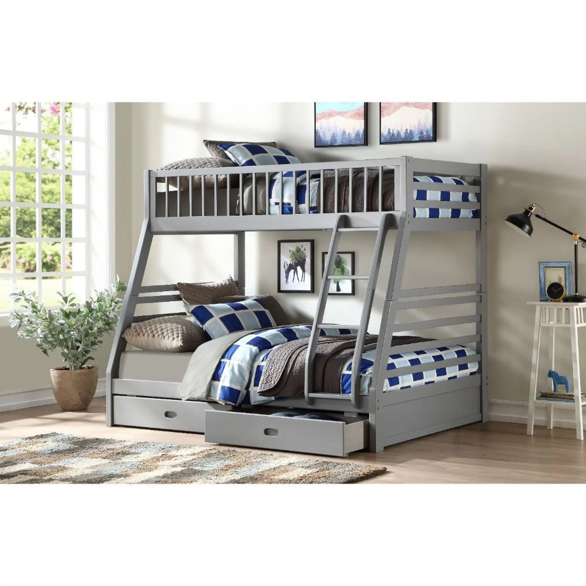 Gray Twin Full Storage Bunk Bed E576002