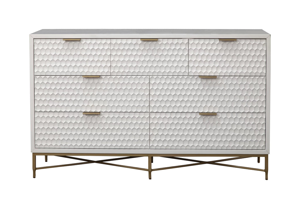 White Pearl Wood 7 Drawer Dresser R31007