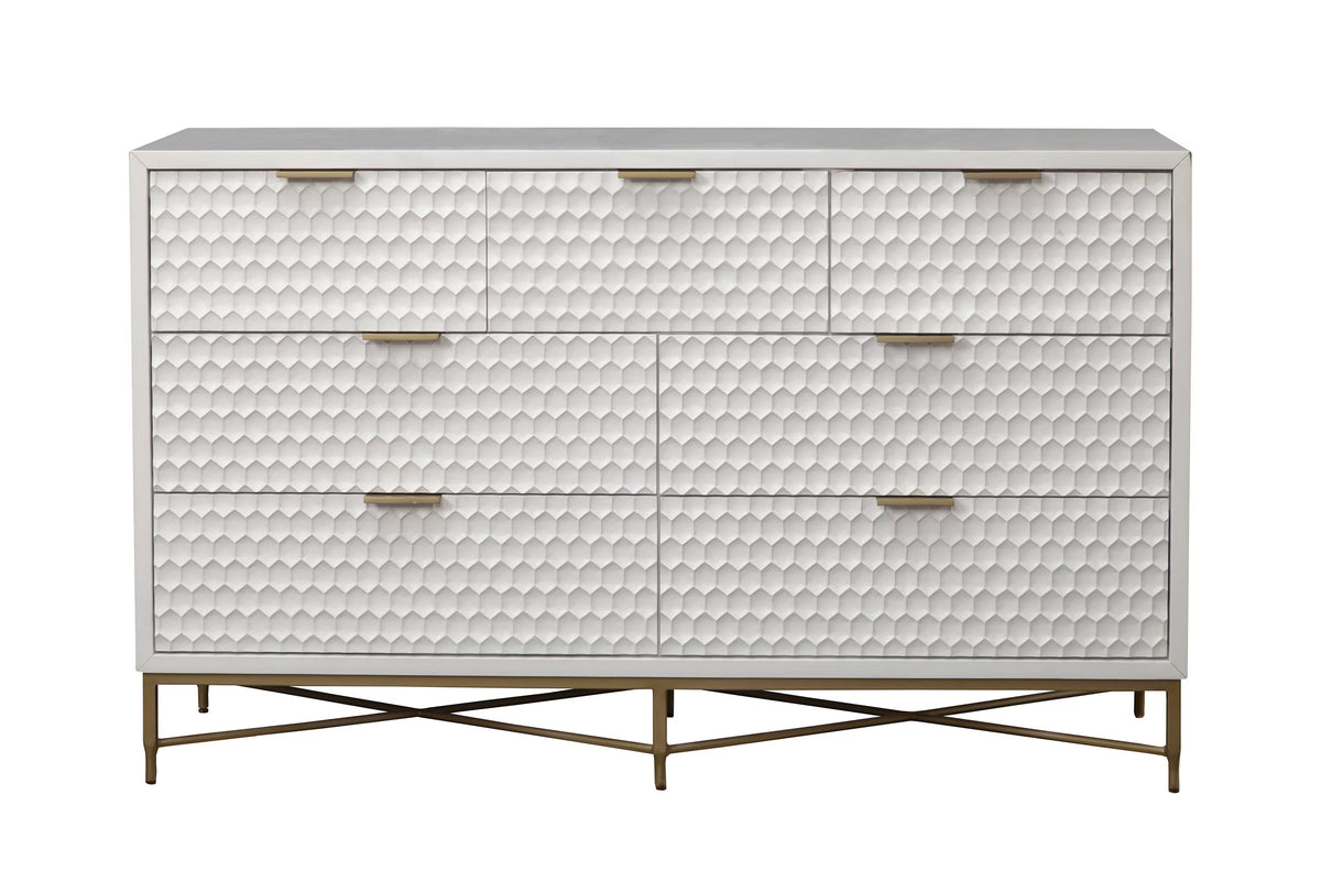 White Pearl Wood 7 Drawer Dresser R31007