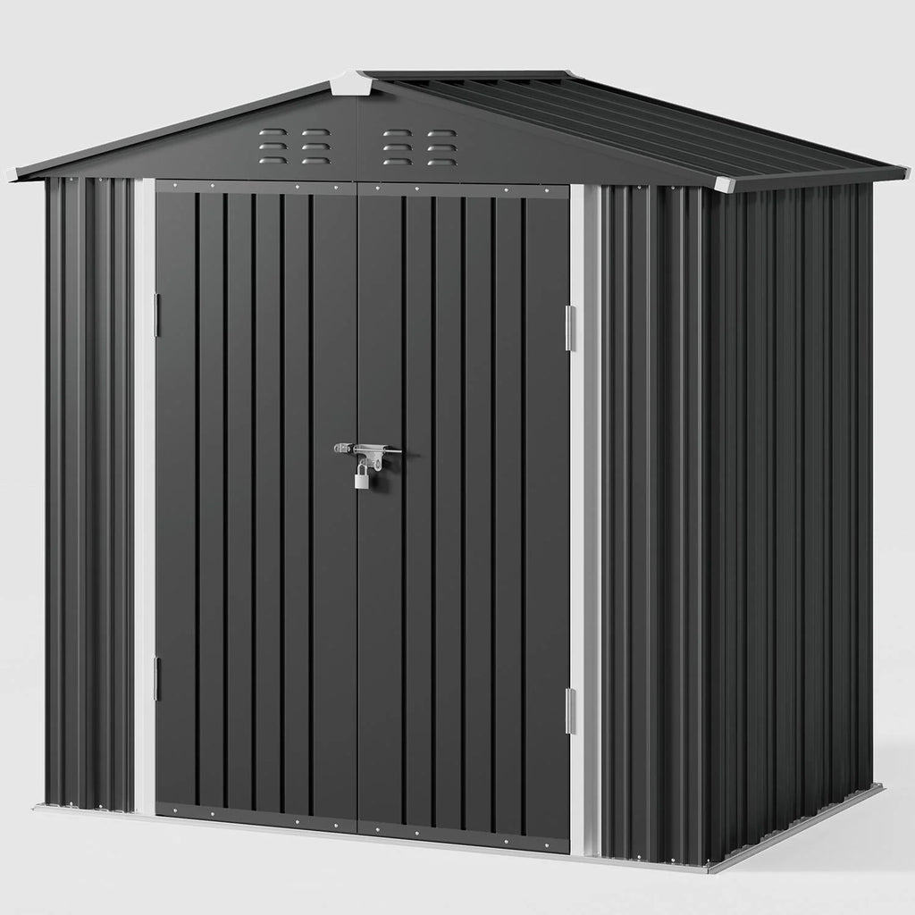 6' x 4' Dark Gray Metal Outdoor Storage Shed with Base Frame F145421
