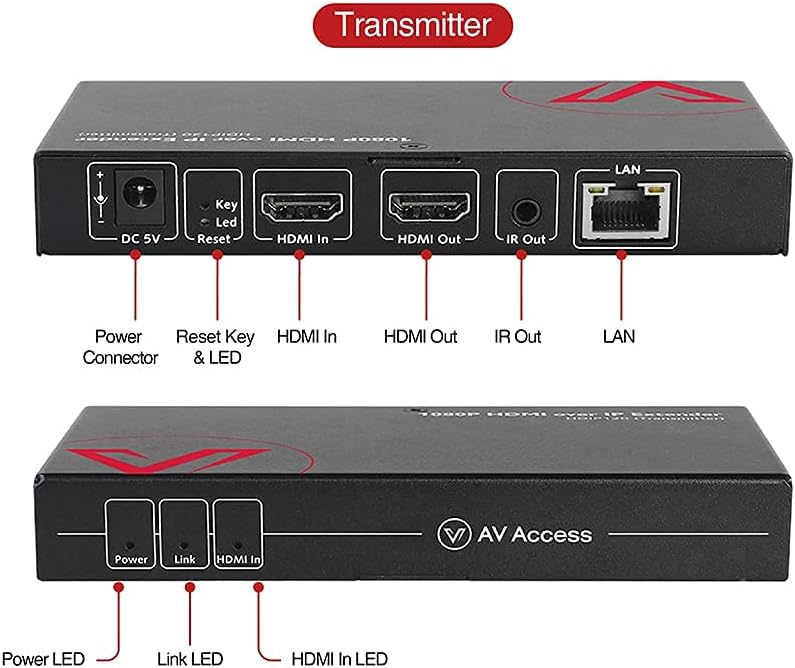 HDMI Over IP/TCP 1-to-Many Setup, Up to 394 Feet (120m), HDMI Extender Over Cat5e/Cat6 Ethernet Cable with HDMI Local Loop Out 1080p @60Hz, with IR Extension I242031