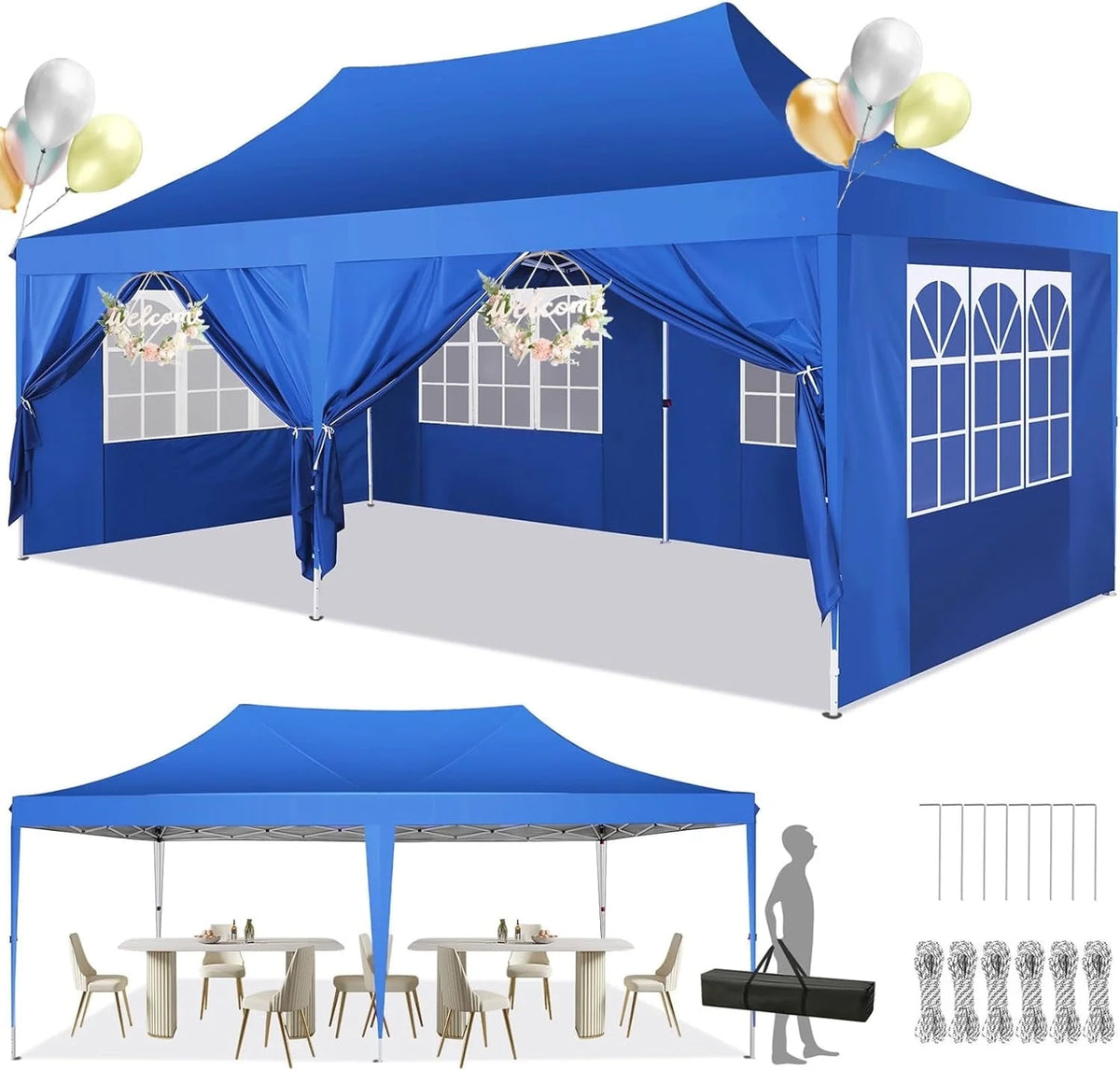 10' x 20' Pop up Canopy Tent with 6 Removable Sidewalls & Carry Bag A66099