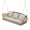 3-Person 55in Wicker Hanging Swing Bench with Cushions and Cupholders C22461