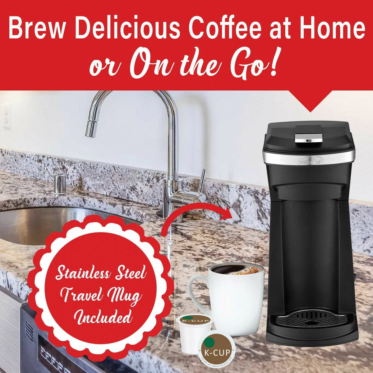Black Single Serve Coffee Maker with Reusable Filter Basket K354586
