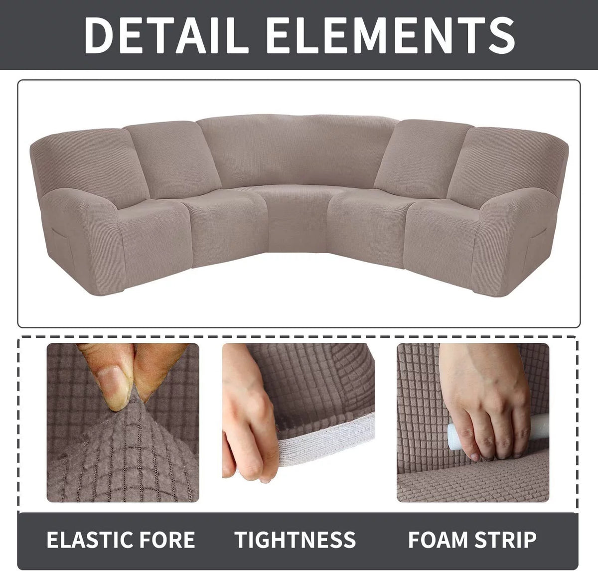 Light Brown 7-Piece Recliner Sofa Slipcover U1804