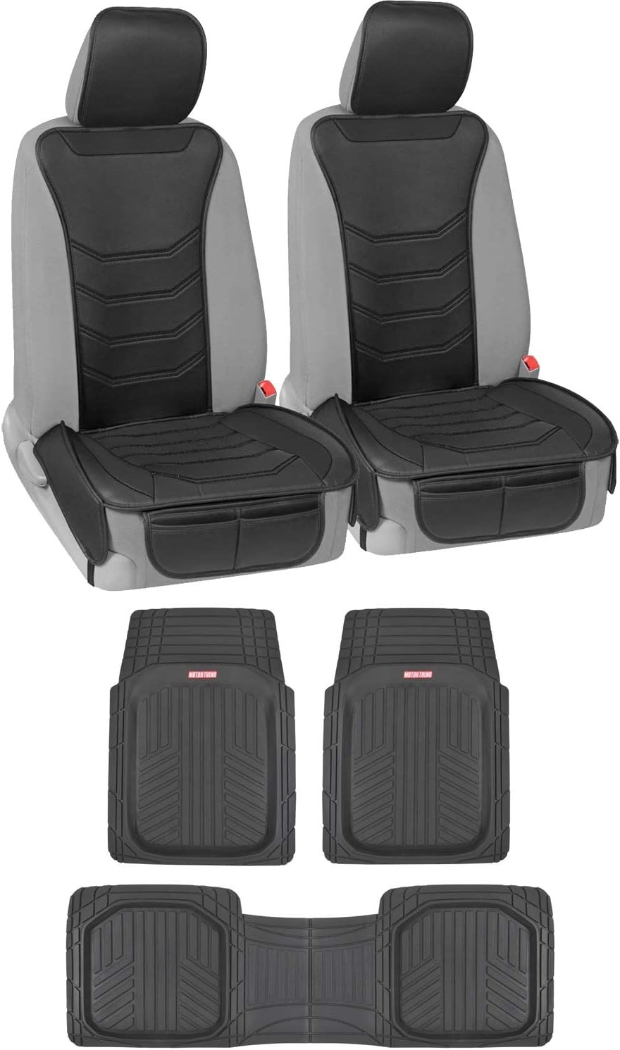 Beige Faux Leather Car Seat Covers and Rubber Floor Mats Set U9726