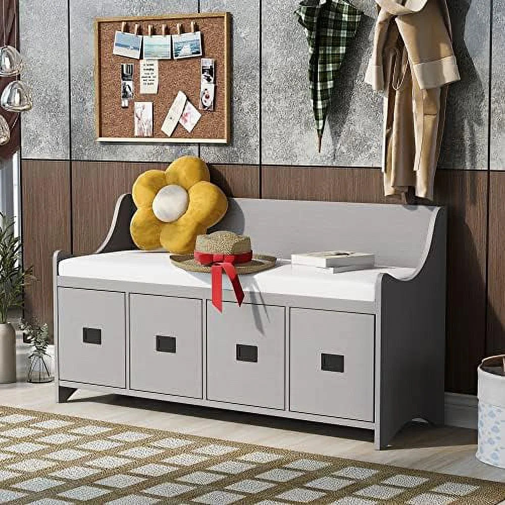 48" Entry Bench with Removable Cushion and 4 Drawers White C849