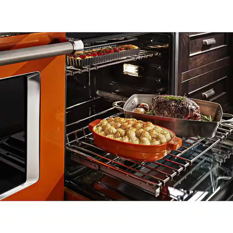 48 in. 6.3 cu. ft. Smart Double Oven Gas Range with Griddle and True Convection in Scorched Orange B483