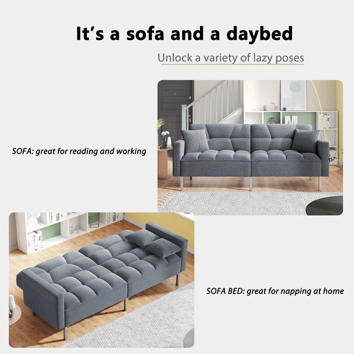 Dark Gray Linen Convertible Futon Sofa Bed B704185