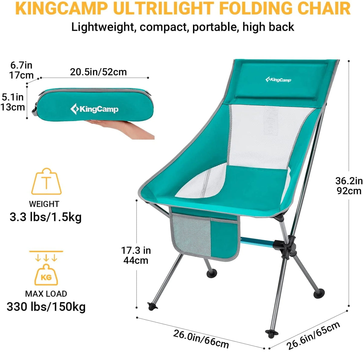 2 Pack High Back Lightweight Extra Wide Folding Camping Chairs with Carry Bag Black V9398