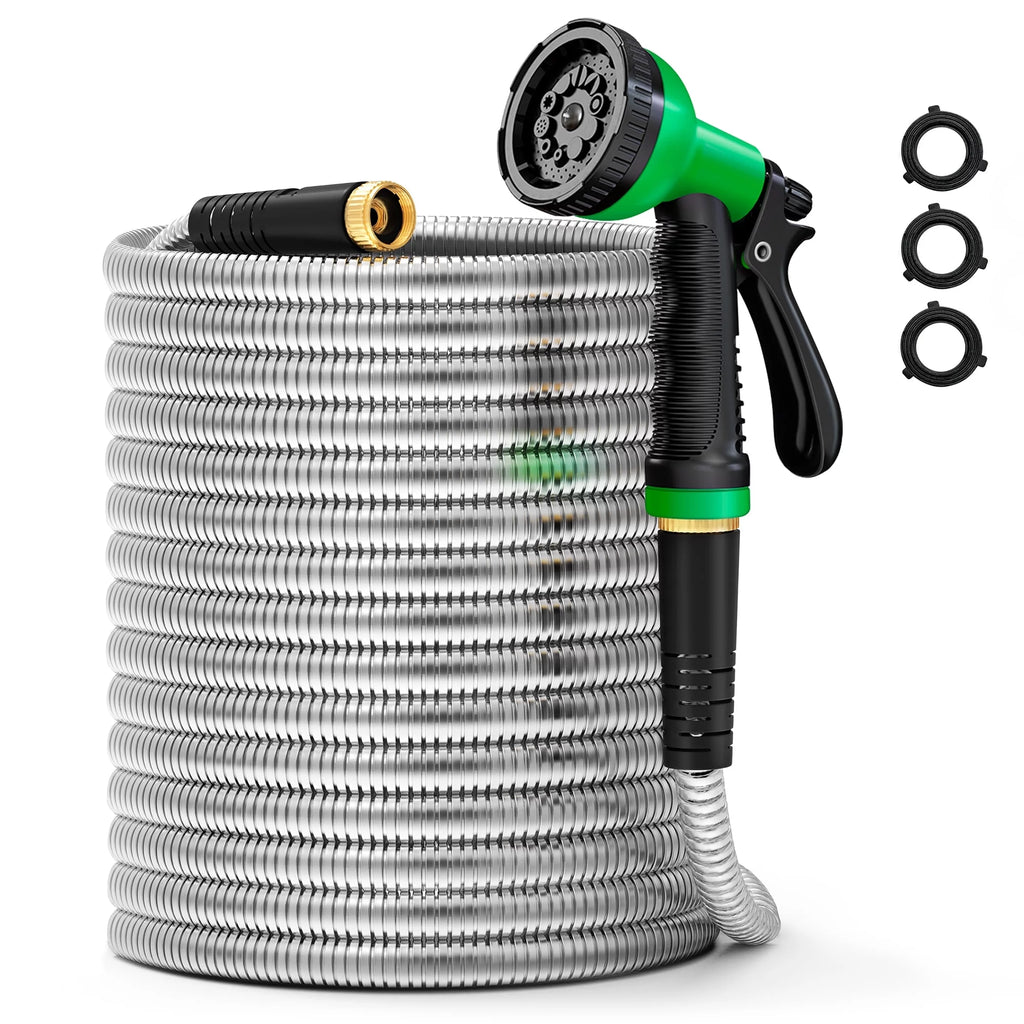 50FT Stainless Steel Metal Garden Hose with 10 Function Nozzle N823147