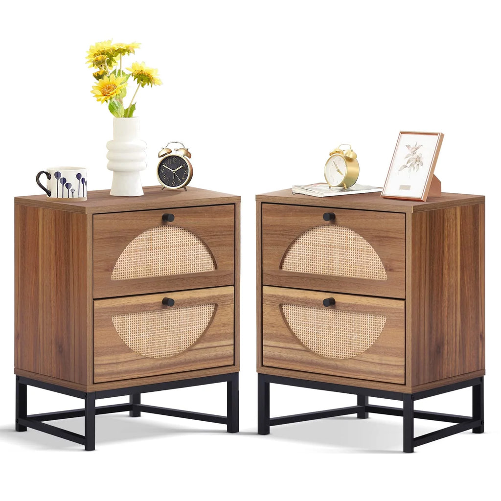 Brown 2 Drawer Rattan Nightstand G484328