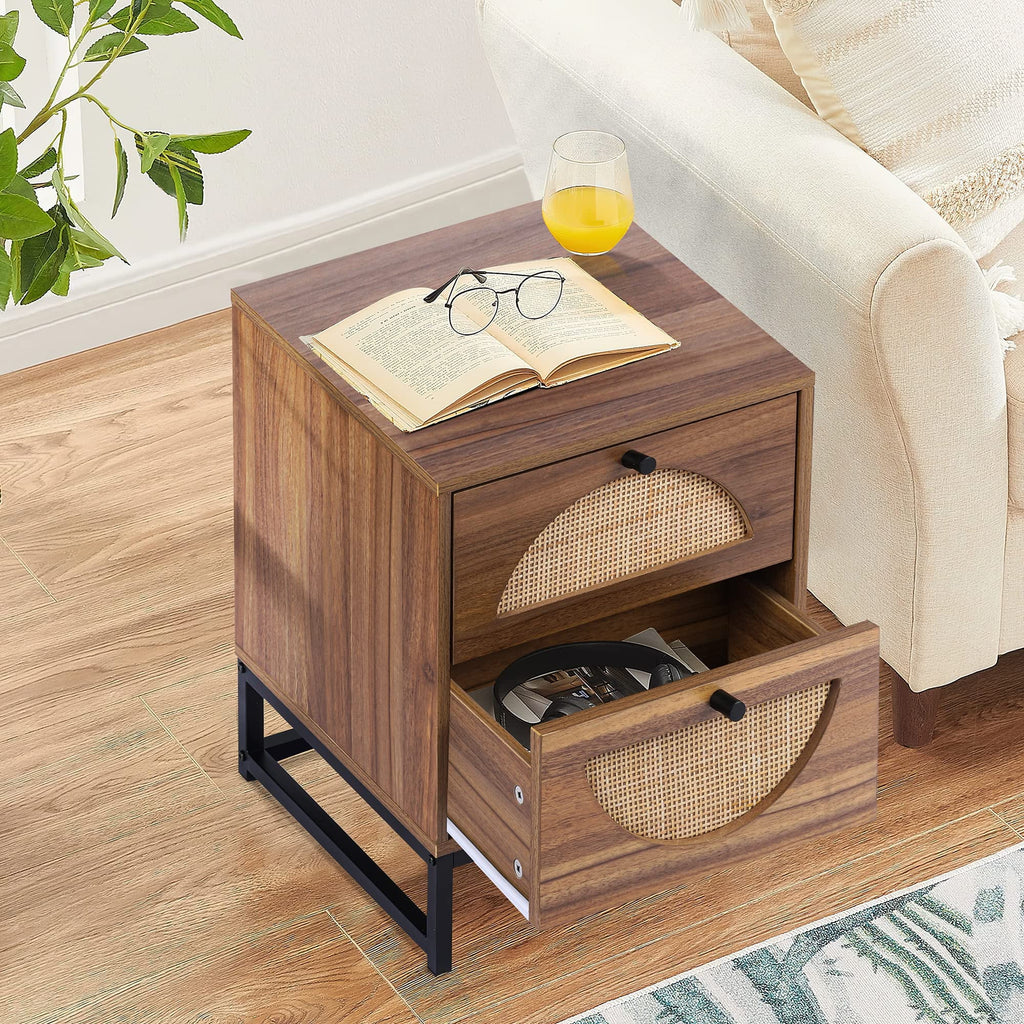 Brown 2 Drawer Rattan Nightstand G484328
