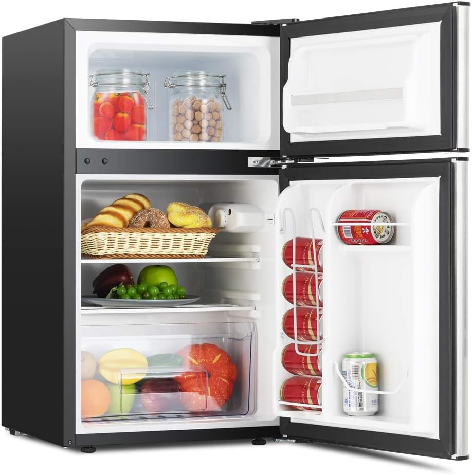 Compact 3.2 Cu.Ft Double Door Stainless Steel Refrigerator B1668