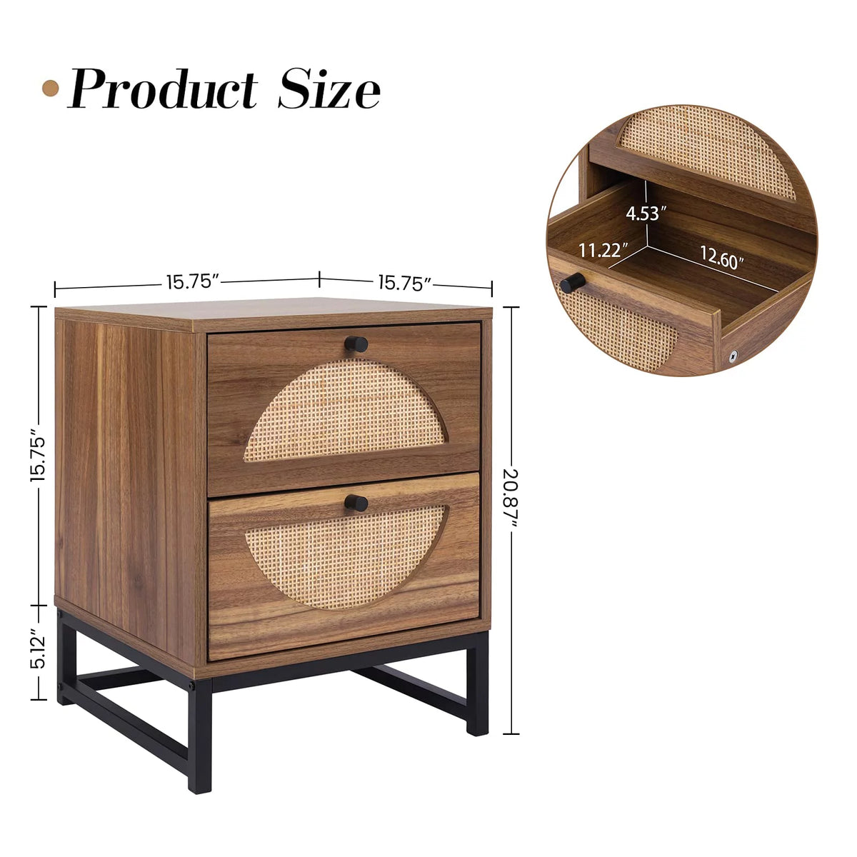 Brown 2 Drawer Rattan Nightstand G484328