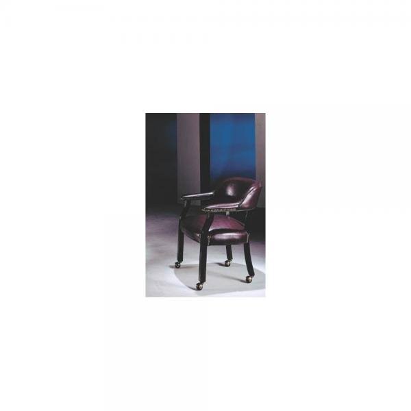 Cherry Wood and Burgundy Vinyl Captain's Chair with Casters M5339