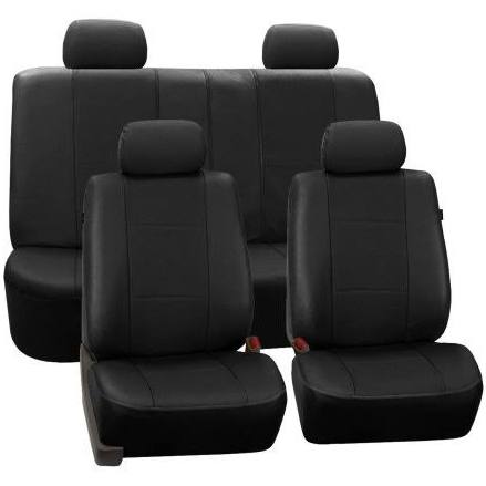 Black Faux Leather Split Bench Car Seat Covers Q24607