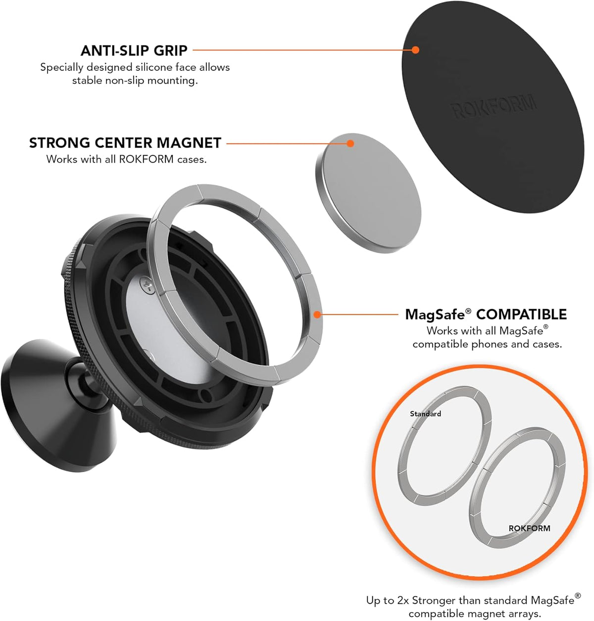 Adjustable Dual Magnet Car Mount, 360° Swivel Cell Phone Holder L607437