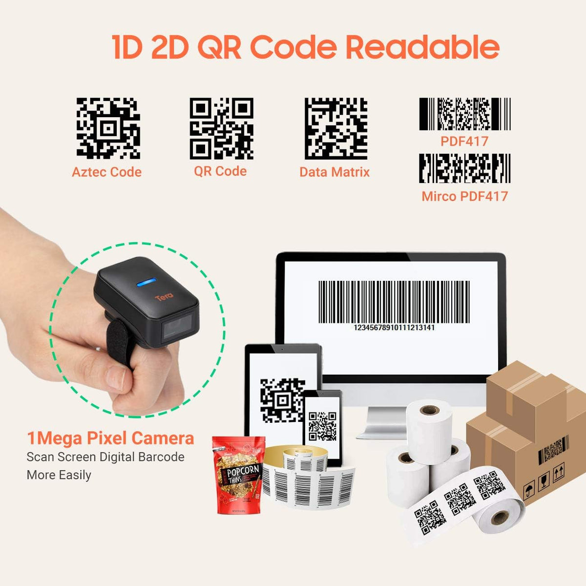 Wireless Ring Barcode Scanner with Bluetooth Q29826