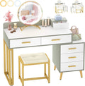 White Reversible Vanity Desk with Lighted Mirror and Stool Z63027