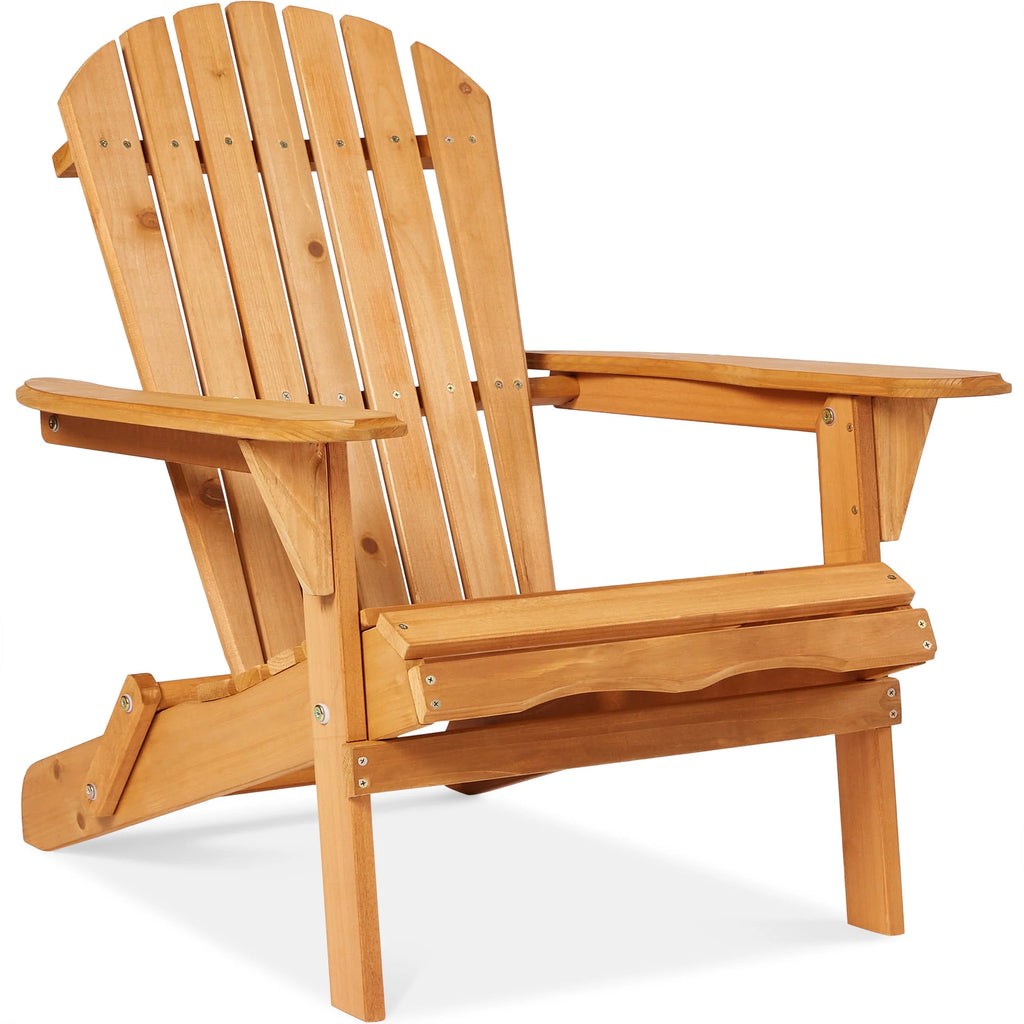 Folding Adirondack Chair Outdoor Wooden Accent Lounge Furniture 350lb Capacity Brown D94810