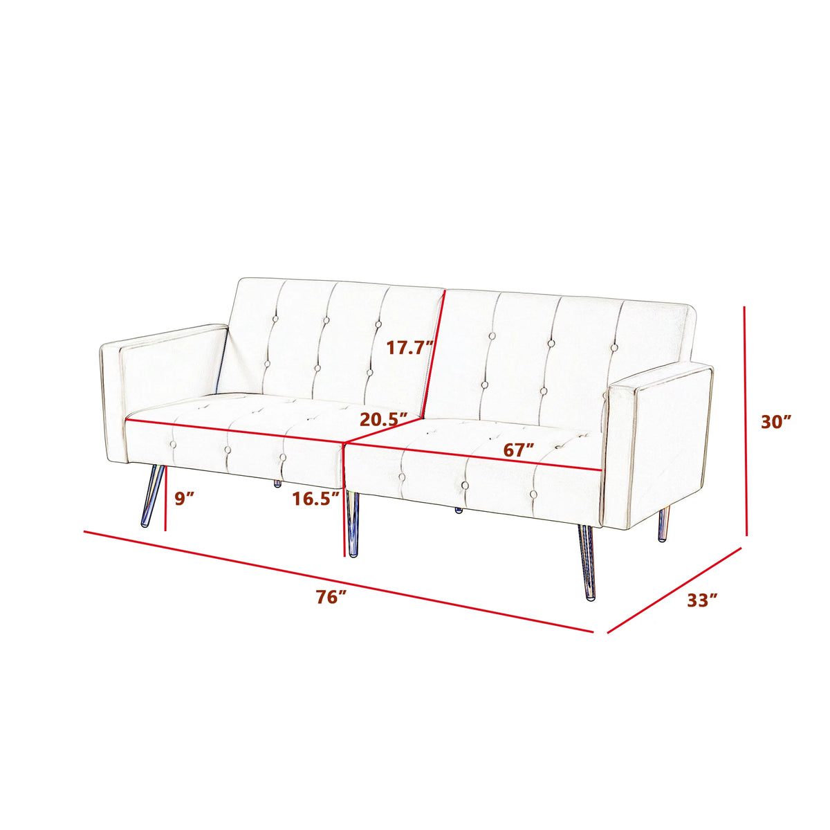 Pink Velvet Convertible Sofa Bed with Armrests A515