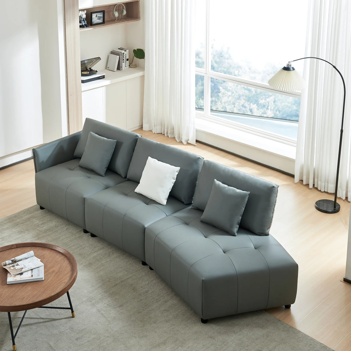 120'' Dark Gray Real Leather Modular Sectional Sofa K43280