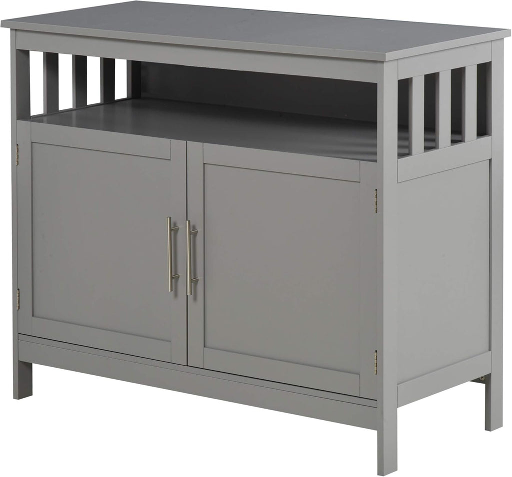 Black Kitchen Console Table with 2-Level Cabinet and Open Shelf M205325