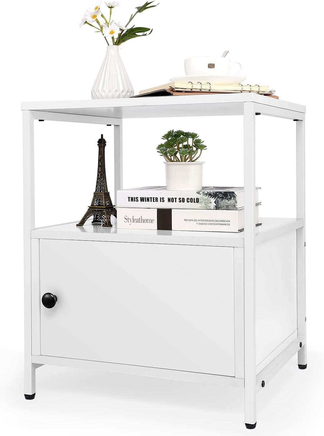 3-Tier Nightstand with Open Shelf and Cabinet Door C8631