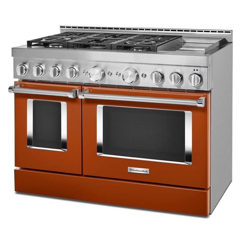 48 in. 6.3 cu. ft. Smart Double Oven Gas Range with Griddle and True Convection in Scorched Orange B483