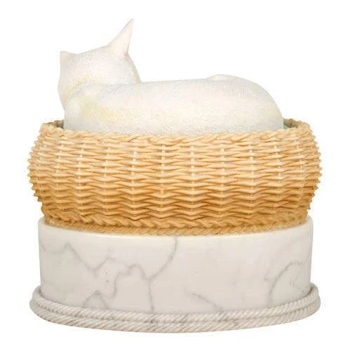 Hand Painted White Cat in Basket Cremation Urn W468955