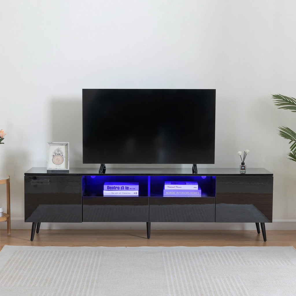 Black TV Stand with LED Lights and Storage Drawers S137