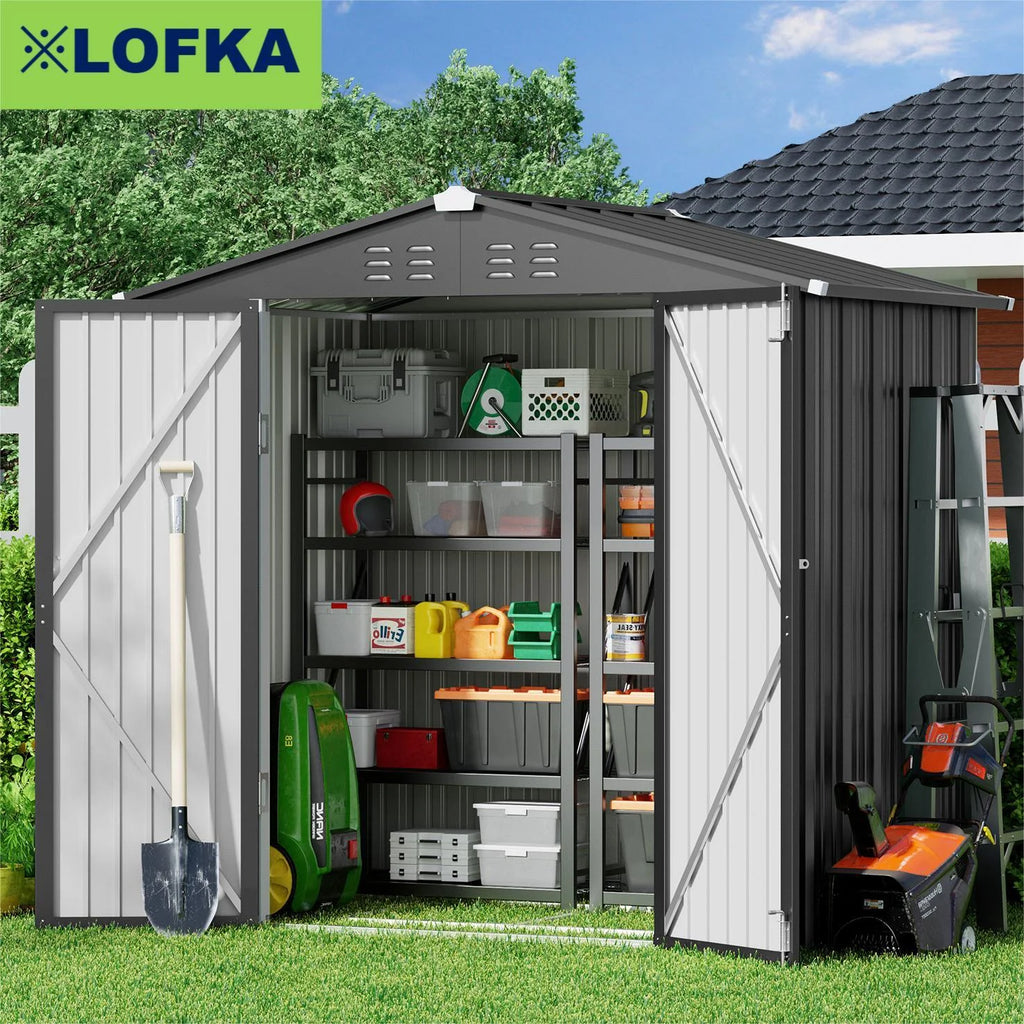 6' x 4' Dark Gray Metal Outdoor Storage Shed with Base Frame F145421