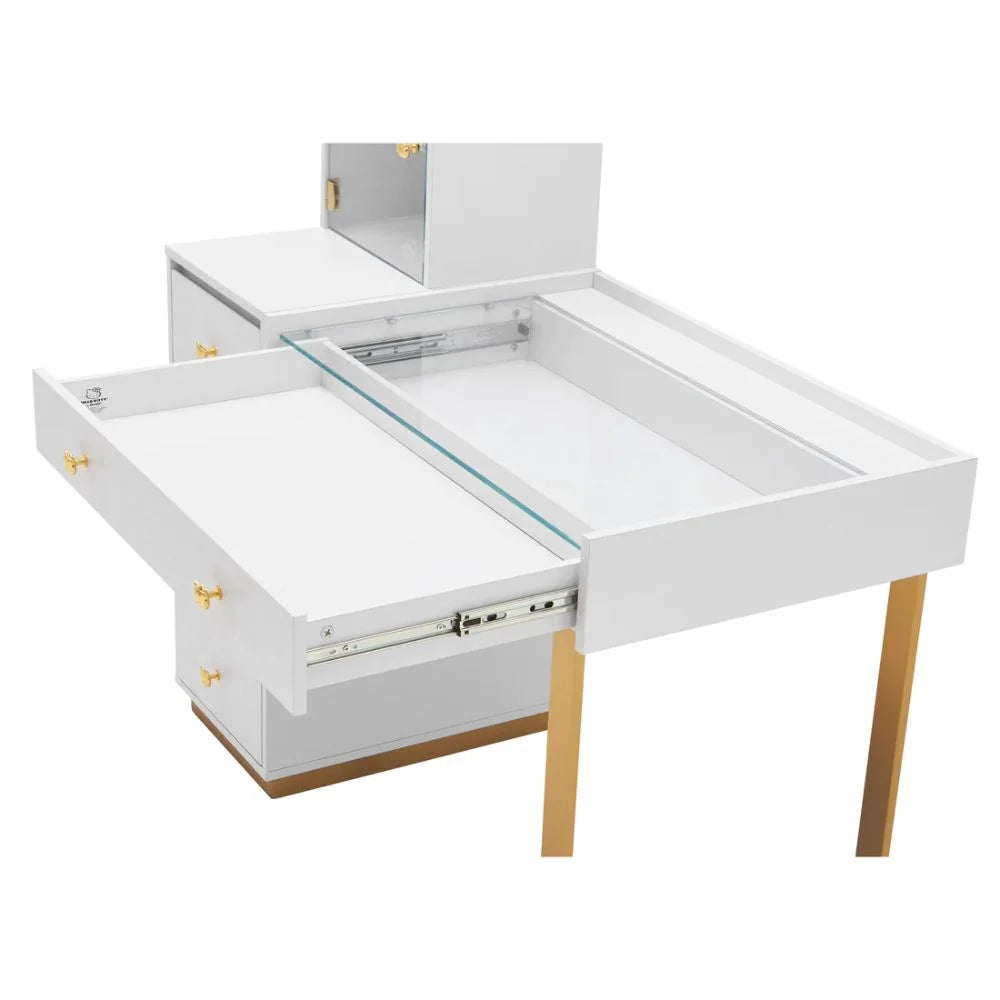 Vanity Desk with Drawers Glass Top Makeup Table Gold S90036