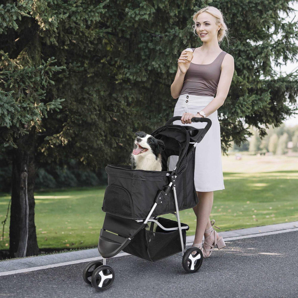 3 Wheel Foldable Pet Stroller with Storage Basket S5839