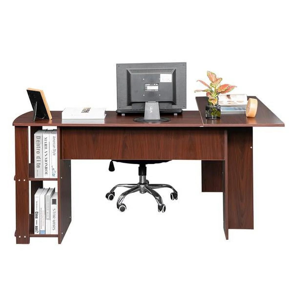 L-Shaped Corner Computer Desk with Bookshelf B546
