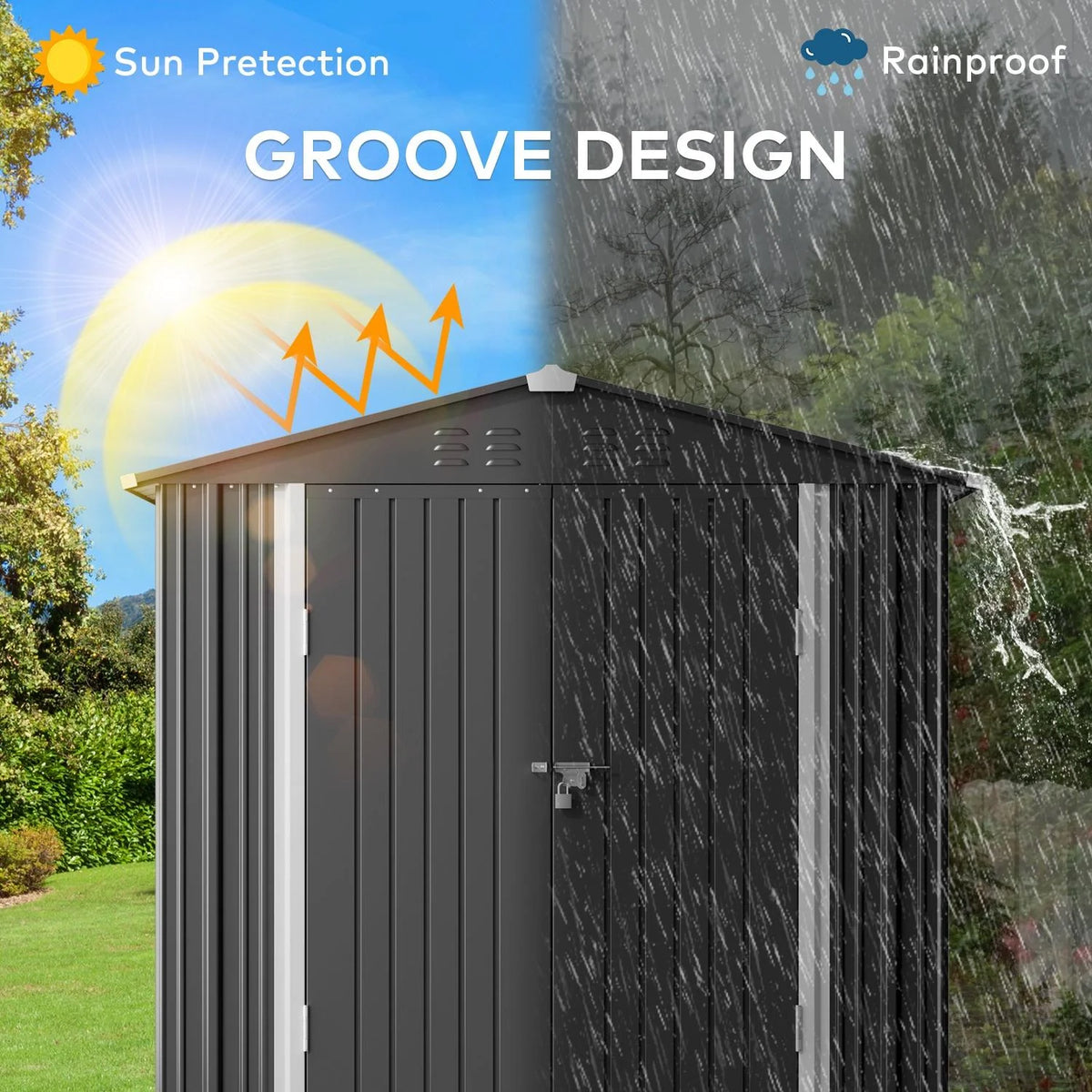 6' x 4' Dark Gray Metal Outdoor Storage Shed with Base Frame F145421