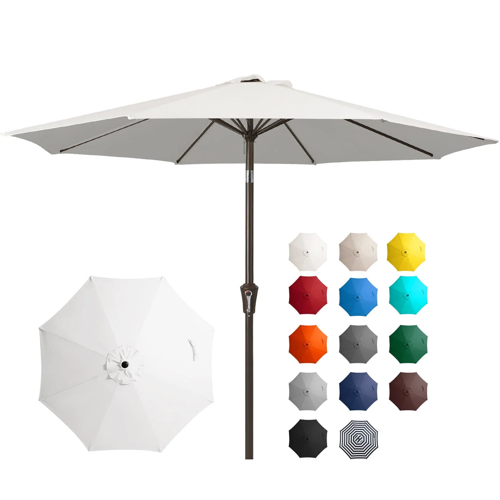 9' Outdoor Patio Umbrella with Push Button Tilt and Crank, Beige E24909