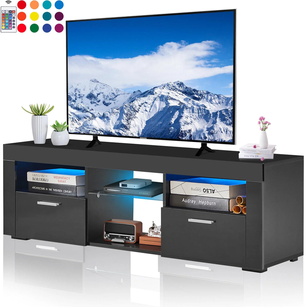 Black TV Stand with Storage Cabinet and Drawer P6258