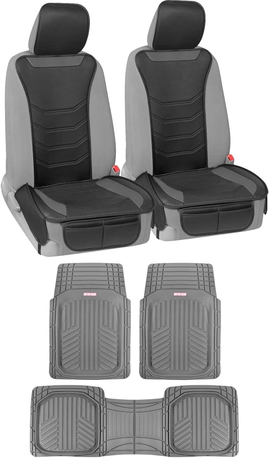 Beige Faux Leather Car Seat Covers and Rubber Floor Mats Set U9726