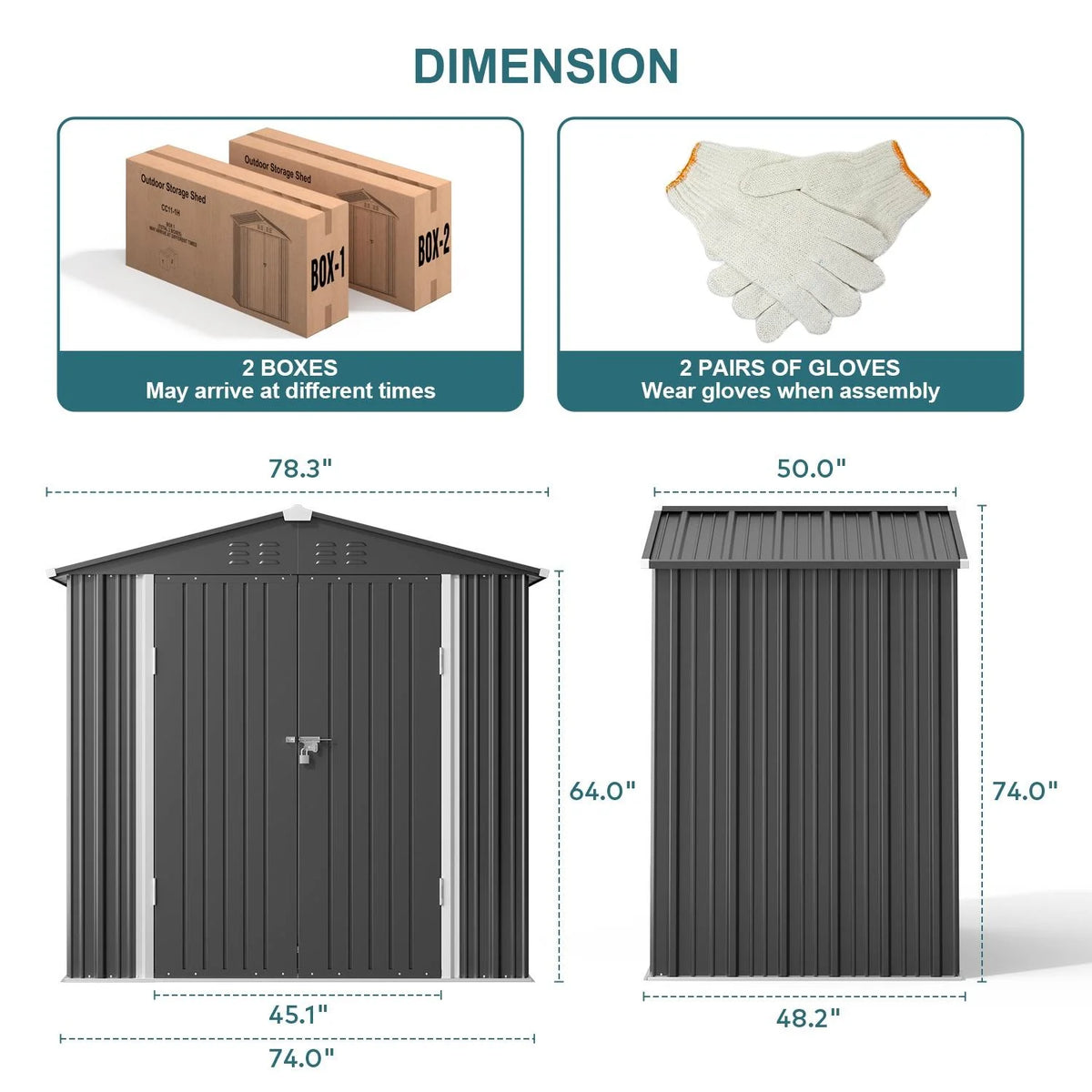 6' x 4' Dark Gray Metal Outdoor Storage Shed with Base Frame F145421