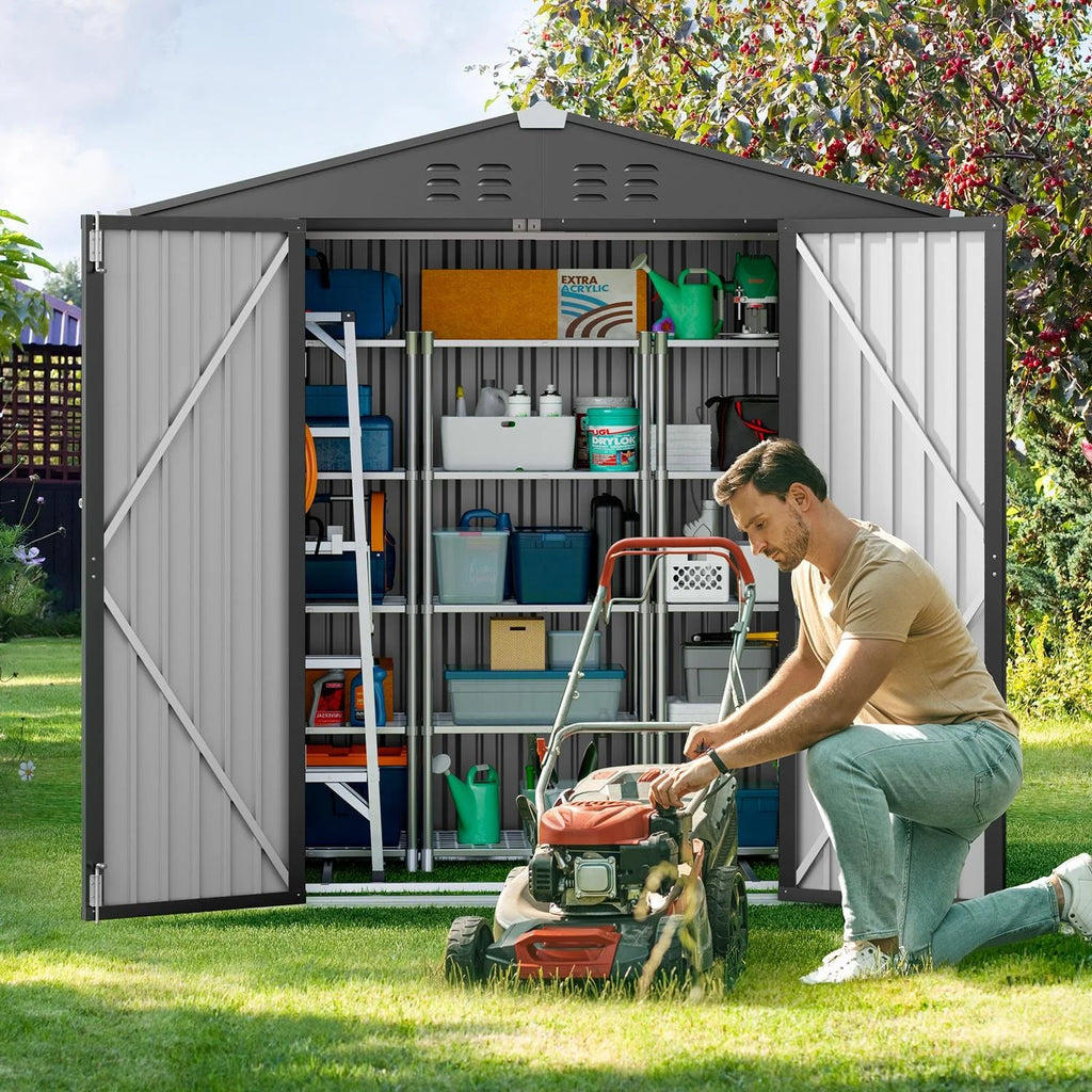 6' x 4' Dark Gray Metal Outdoor Storage Shed with Base Frame F145421
