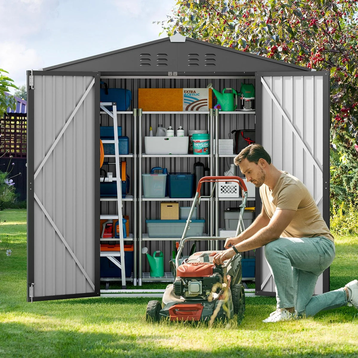 6' x 4' Dark Gray Metal Outdoor Storage Shed with Base Frame F145421
