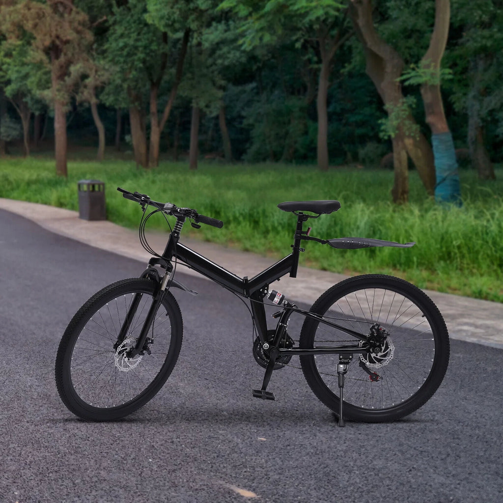 21 Speed Folding Mountain Bike Carbon Steel Adults Foldable Bicycle T214