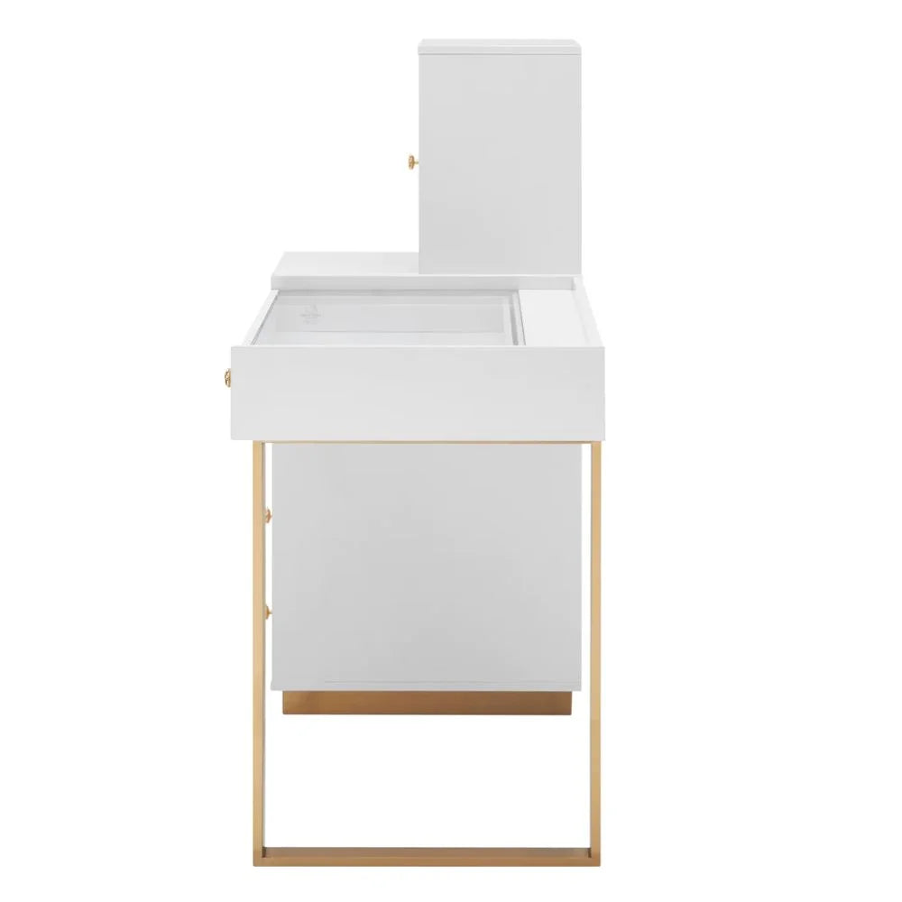 Vanity Desk with Drawers Glass Top Makeup Table Gold S90036
