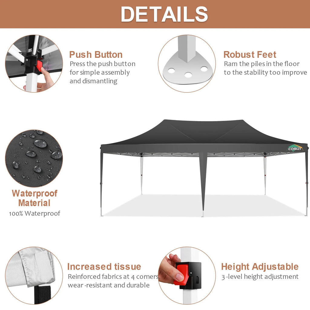 10' x 20' Pop up Canopy Tent with 6 Removable Sidewalls & Carry Bag A66099