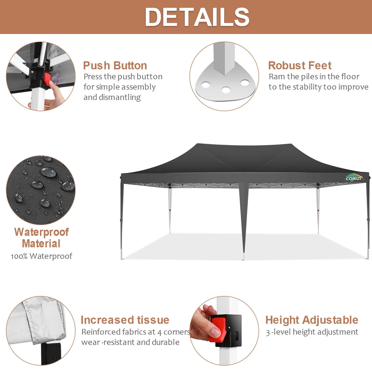 10' x 20' Pop up Canopy Tent with 6 Removable Sidewalls & Carry Bag A66099