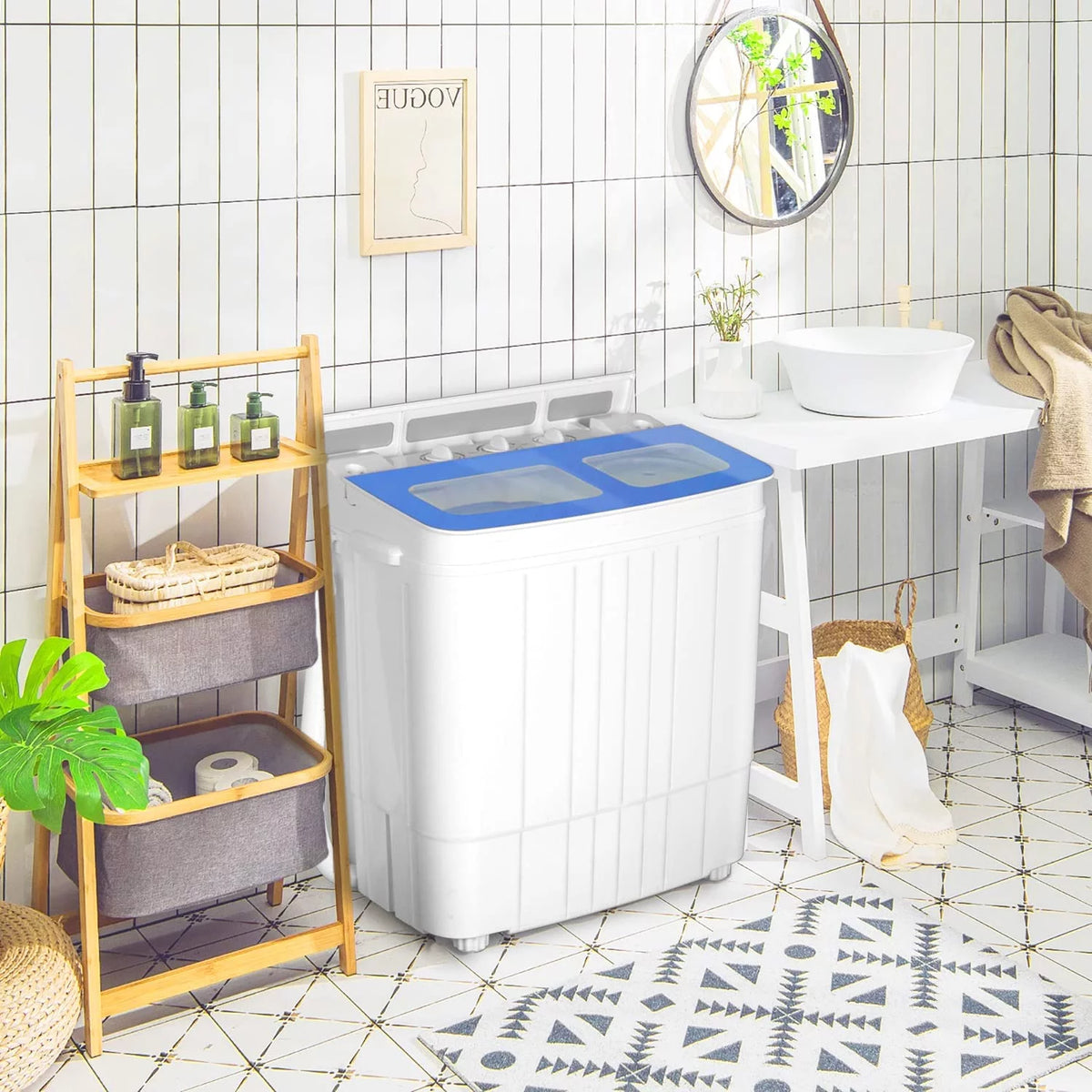 Portable Mini Twin Tub Washing Machine and Spin Dryer Combo, Blue B379