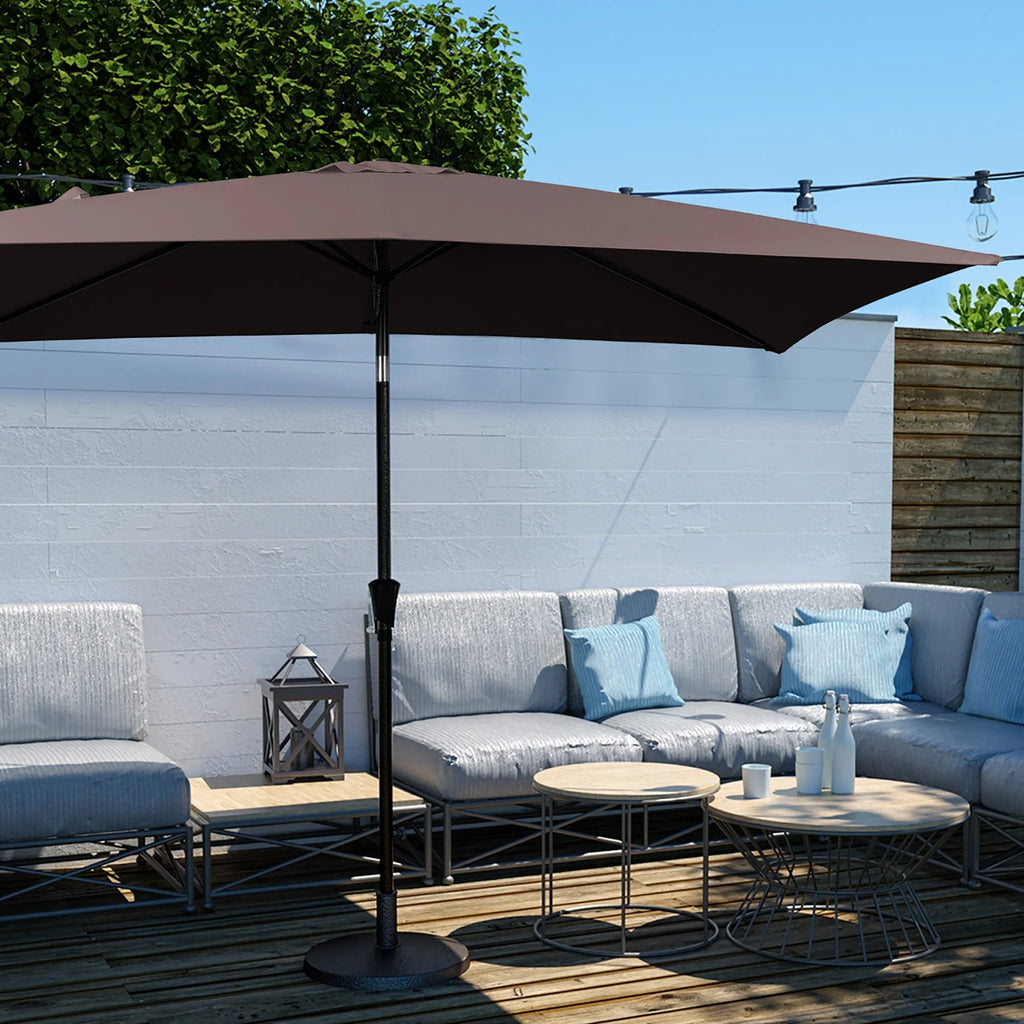 9' Outdoor Patio Umbrella with Push Button Tilt and Crank, Beige E24909